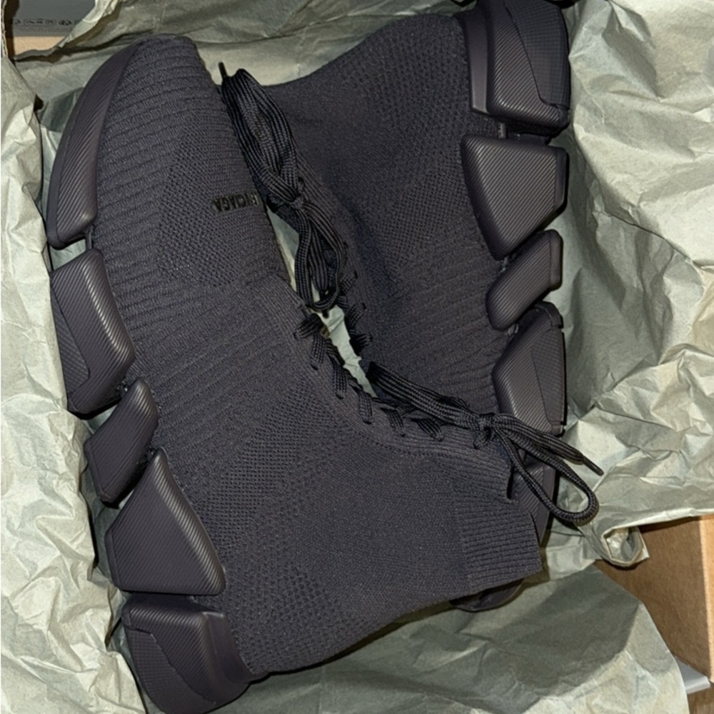Balenciaga Black High-Top Sneakers with Unique Lacing
